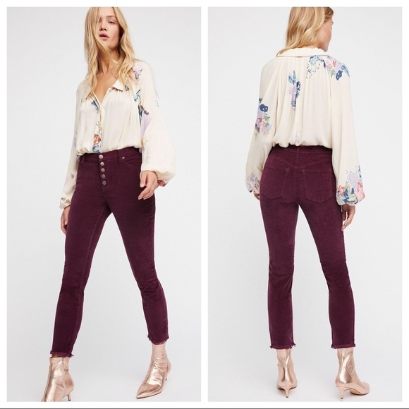 Free People Reagan Raw Jean Cords in Eggplant - Picture 1 of 8
